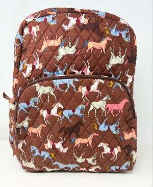 Vera Bradley Galloping Horses Backpack Book Bag Brown Pink Western NWT